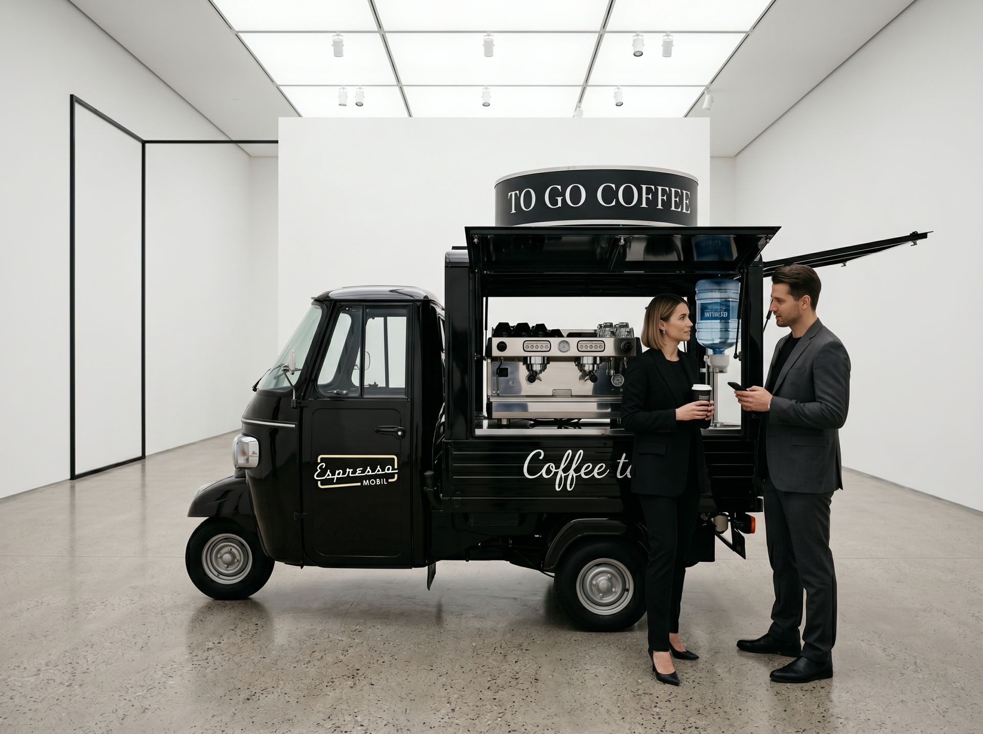 Espressomobil im Gallery-Atelier — Brand-Manager bookt Setup